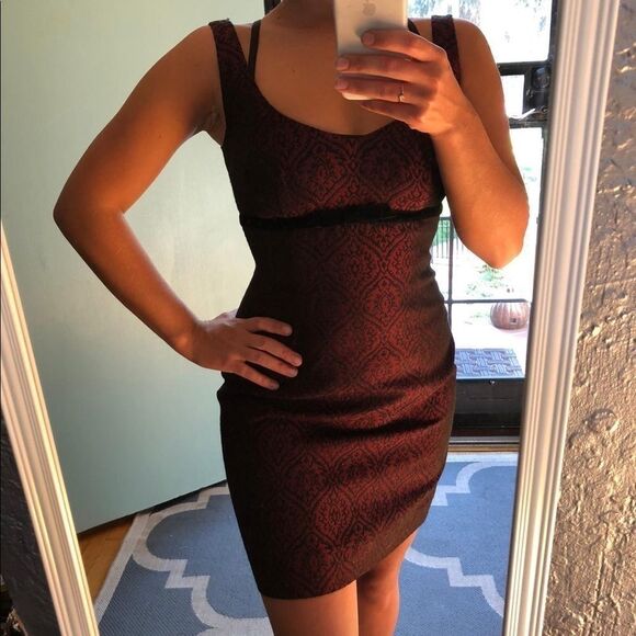 Nanette Lepore Vintage 2 Pc Shift Dress Suit Acetate/Acrylic Burgundy Sz 4 - Picture 1 of 14